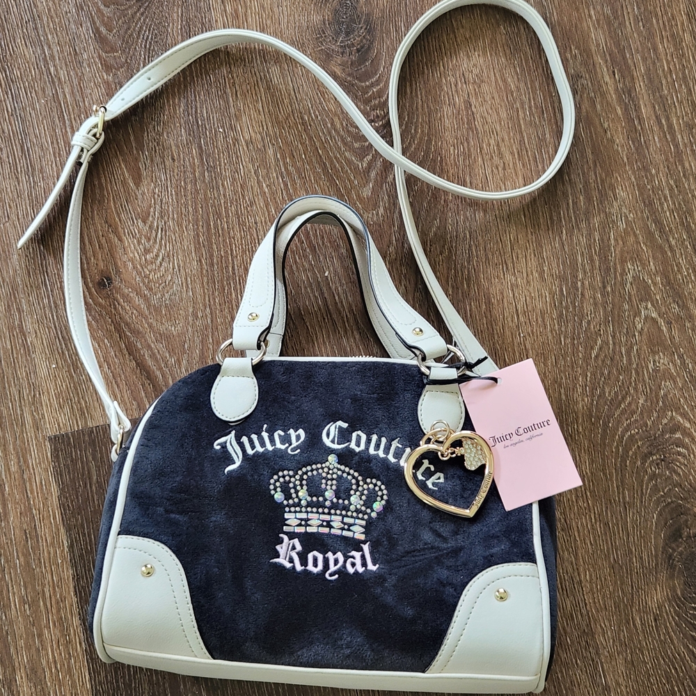 NWT Juicy Couture Kingdom Bowler Bag Satchel Crossbody - Liquorice Black Velour